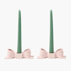 Summer Candleware | Candle Holders<Mrs. Alice Petal Pink Ceramic Bow Candle Holder (Pair)