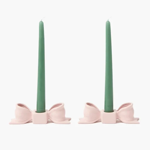 Summer Candleware | Candle Holders<Mrs. Alice Petal Pink Ceramic Bow Candle Holder (Pair)