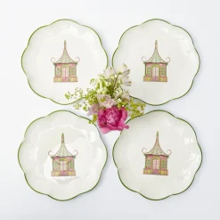 Starter Plates | Crockery Sets<Mrs. Alice Pink & Green Pagoda Starter Plate (Set of 4)