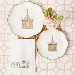 Starter Plates | Crockery Sets<Mrs. Alice Pink & Green Pagoda Starter Plate (Set of 4)