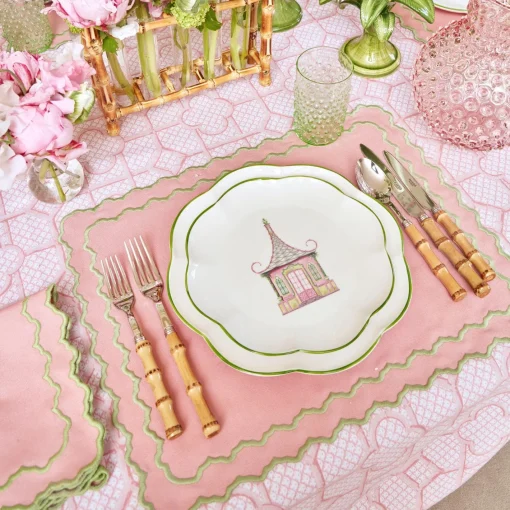 Starter Plates | Crockery Sets<Mrs. Alice Pink & Green Pagoda Starter Plate (Set of 4)