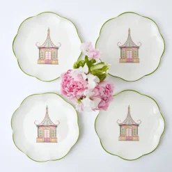 Starter Plates | Crockery Sets<Mrs. Alice Pink & Green Pagoda Starter Plate (Set of 4)