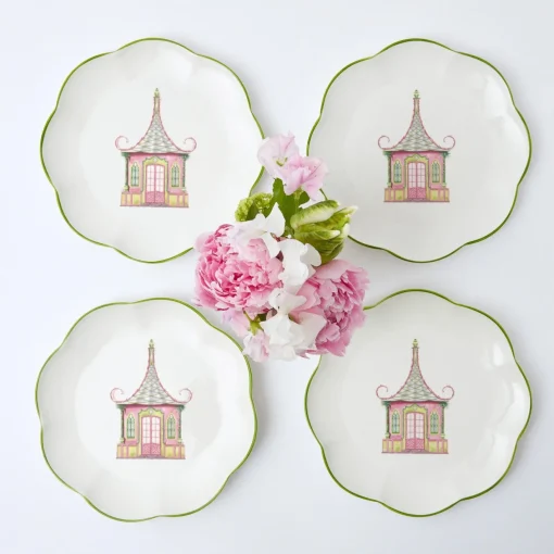 Starter Plates | Crockery Sets<Mrs. Alice Pink & Green Pagoda Starter Plate (Set of 4)