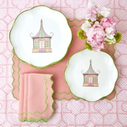 Starter Plates | Crockery Sets<Mrs. Alice Pink & Green Pagoda Starter Plate (Set of 4)