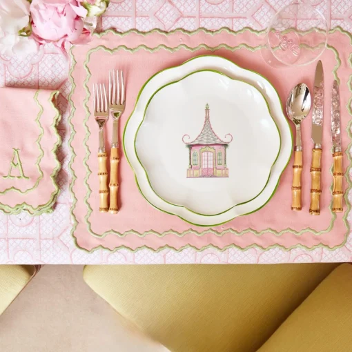 Starter Plates | Crockery Sets<Mrs. Alice Pink & Green Pagoda Starter Plate (Set of 4)