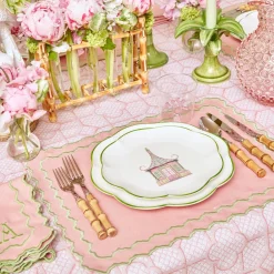 Starter Plates | Crockery Sets<Mrs. Alice Pink & Green Pagoda Starter Plate (Set of 4)