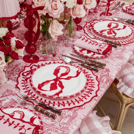 Placemats<Mrs. Alice Pink & Red Bow Laurel Placemats (Set of 4)