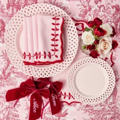 Placemats<Mrs. Alice Pink & Red Bow Laurel Placemats (Set of 4)
