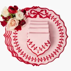 Placemats<Mrs. Alice Pink & Red Bow Laurel Placemats (Set of 4)