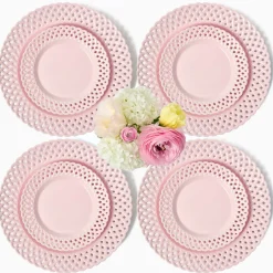 Summer Crockery | Crockery Sets<Mrs. Alice Pink Basketweave Dinner & Starter Plates (Set of 8)