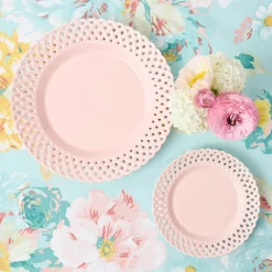 Summer Crockery | Crockery Sets<Mrs. Alice Pink Basketweave Dinner & Starter Plates (Set of 8)