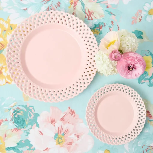 Summer Crockery | Crockery Sets<Mrs. Alice Pink Basketweave Dinner & Starter Plates (Set of 8)