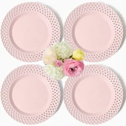Summer Crockery | Dinner Plates<Mrs. Alice Pink Basketweave Dinner Plate (Set of 4)