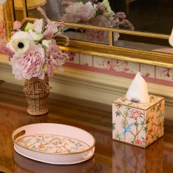 For Her | For The Homemaker<Mrs. Alice Pink Chinoiserie Tole Tissue Box