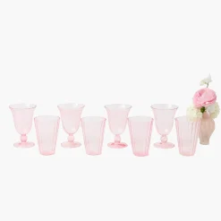 Summer Glassware | Glasses<Mrs. Alice Pink Fluted Glassware (Set of 8)