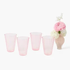 Summer Glassware | Glasses<Mrs. Alice Pink Fluted Water Glasses (Set of 4)