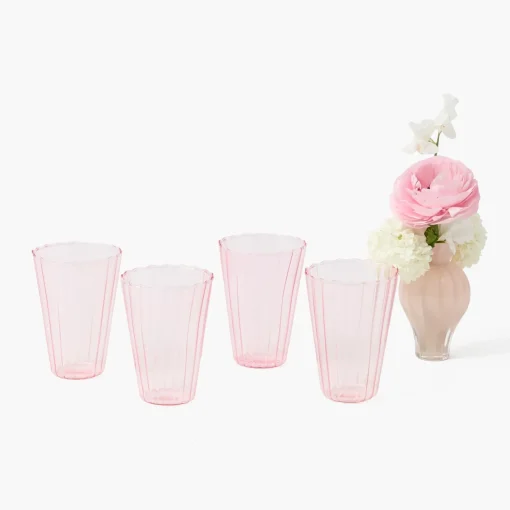 Summer Glassware | Glasses<Mrs. Alice Pink Fluted Water Glasses (Set of 4)
