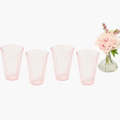 Summer Glassware | Glasses<Mrs. Alice Pink Fluted Water Glasses (Set of 4)
