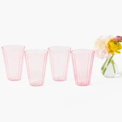Summer Glassware | Glasses<Mrs. Alice Pink Fluted Water Glasses (Set of 4)