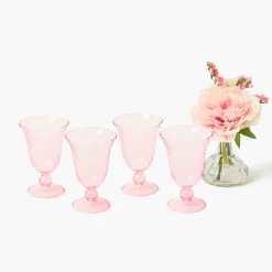 Summer Glassware | Glasses<Mrs. Alice Pink Fluted Wine Glasses (Set of 4)