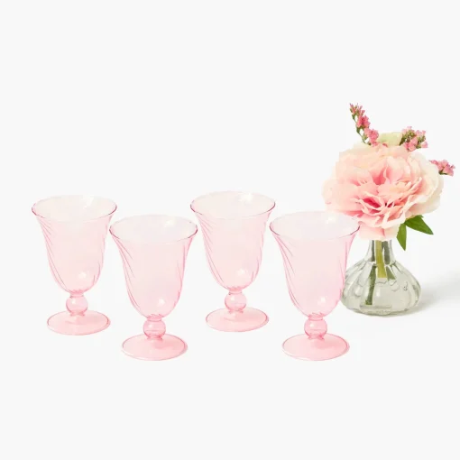 Summer Glassware | Glasses<Mrs. Alice Pink Fluted Wine Glasses (Set of 4)
