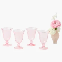 Summer Glassware | Glasses<Mrs. Alice Pink Fluted Wine Glasses (Set of 4)