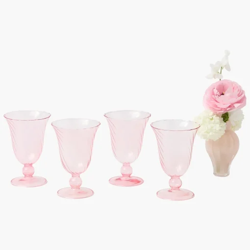 Summer Glassware | Glasses<Mrs. Alice Pink Fluted Wine Glasses (Set of 4)