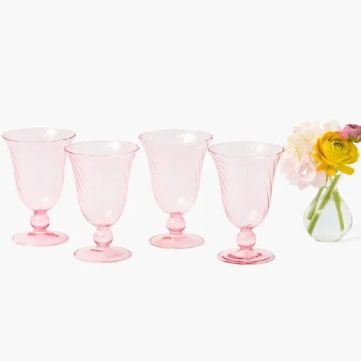 Summer Glassware | Glasses<Mrs. Alice Pink Fluted Wine Glasses (Set of 4)