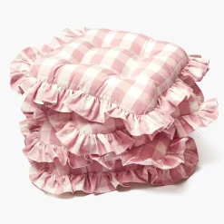 Cushions<Mrs. Alice Pink Gingham Ruffle Seat Pad Cushion (Set of 4)