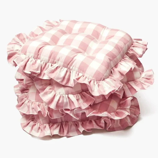 Cushions<Mrs. Alice Pink Gingham Ruffle Seat Pad Cushion (Set of 4)
