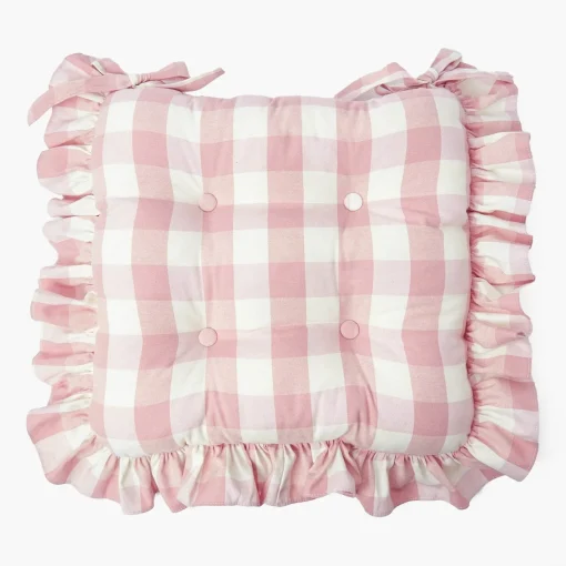 Cushions<Mrs. Alice Pink Gingham Ruffle Seat Pad Cushion (Set of 4)