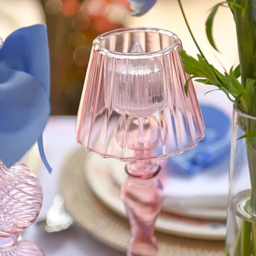 Summer Candleware | Candle Holders<Mrs. Alice Pink Glass Lantern Tea Light Holder (Pair) - 24cm