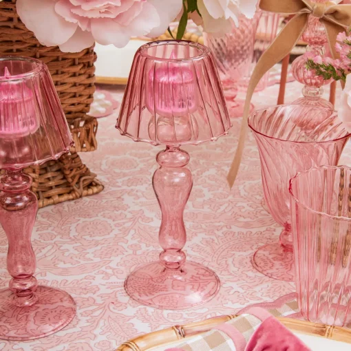 Summer Candleware | Candle Holders<Mrs. Alice Pink Glass Lantern Tea Light Holder (Pair) - 24cm