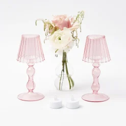 Summer Candleware | Candle Holders<Mrs. Alice Pink Glass Lantern Tea Light Holder (Pair) - 18cm