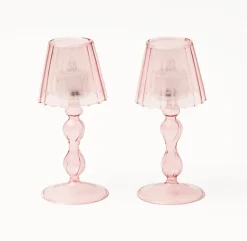 Summer Candleware | Candle Holders<Mrs. Alice Pink Glass Lantern Tea Light Holder Set