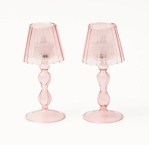 Summer Candleware | Candle Holders<Mrs. Alice Pink Glass Lantern Tea Light Holder Set