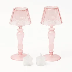 Summer Candleware | Candle Holders<Mrs. Alice Pink Glass Lantern Tea Light Holder (Pair) - 24cm