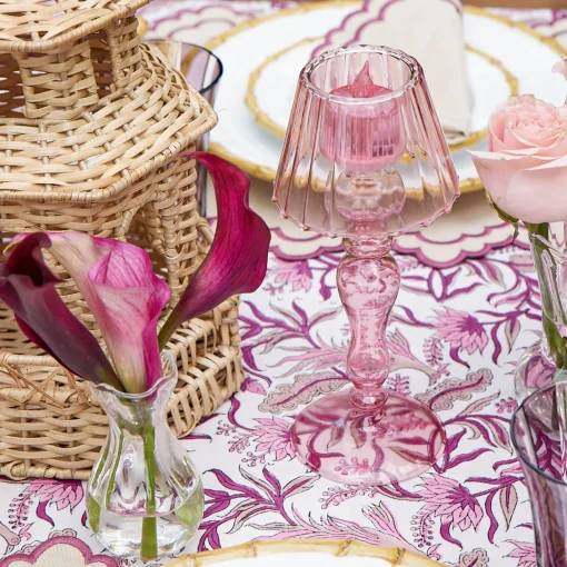 Summer Candleware | Candle Holders<Mrs. Alice Pink Glass Lantern Tea Light Holder Set