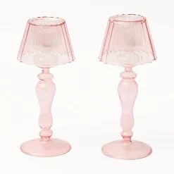 Summer Candleware | Candle Holders<Mrs. Alice Pink Glass Lantern Tea Light Holder Set