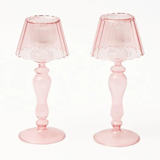 Summer Candleware | Candle Holders<Mrs. Alice Pink Glass Lantern Tea Light Holder Set