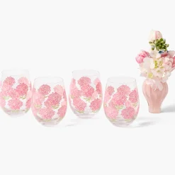 Glasses<Mrs. Alice Pink Hydrangea Glasses (Set of 4)