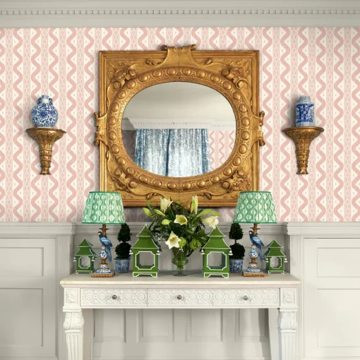 Serena Fresson Wallpapers<Mrs. Alice Pink Ikat Stripe Wallpaper