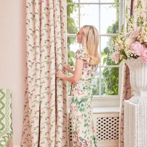Serena Fresson Fabrics<Mrs. Alice Pink Lily of the Valley Fabric