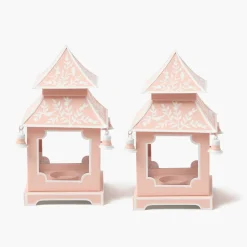 Summer Candleware | Year-round Decorations<Mrs. Alice Pink Mini Chinoiserie Pagoda Lanterns (Pair)