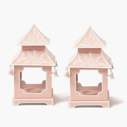 Summer Candleware | Year-round Decorations<Mrs. Alice Pink Mini Chinoiserie Pagoda Lanterns (Pair)