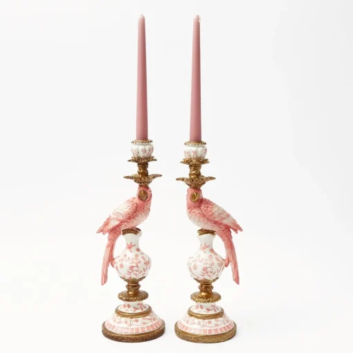 Summer Candleware | Candle Holders<Mrs. Alice Pink Parrot Candle Holder (Pair)
