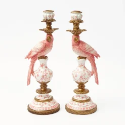 Summer Candleware | Candle Holders<Mrs. Alice Pink Parrot Candle Holder (Pair)