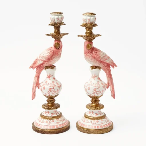 Summer Candleware | Candle Holders<Mrs. Alice Pink Parrot Candle Holder (Pair)