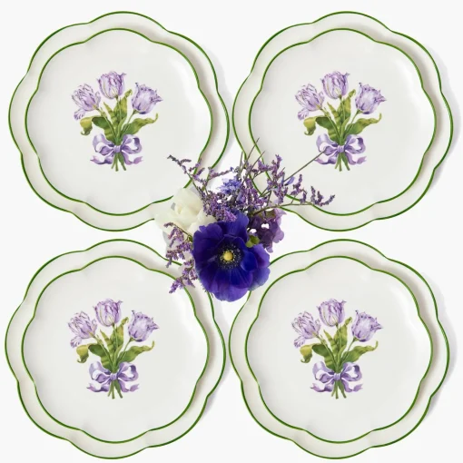 Crockery Sets<Mrs. Alice Purple Tulip Dinner & Starter Plates (Set of 8)