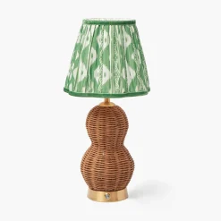 Rechargeable Table Lamps<Mrs. Alice Rattan Bardot Rechargeable Lamp with Green Ikat Shade (18cm)